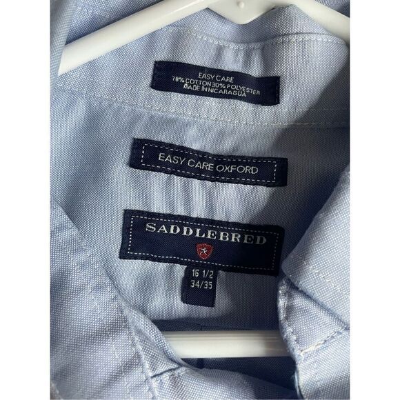Saddlebred Easy Care Oxford Blue Mens Button Up Long Sleeve Size 16.5 Neck - Picture 7 of 10